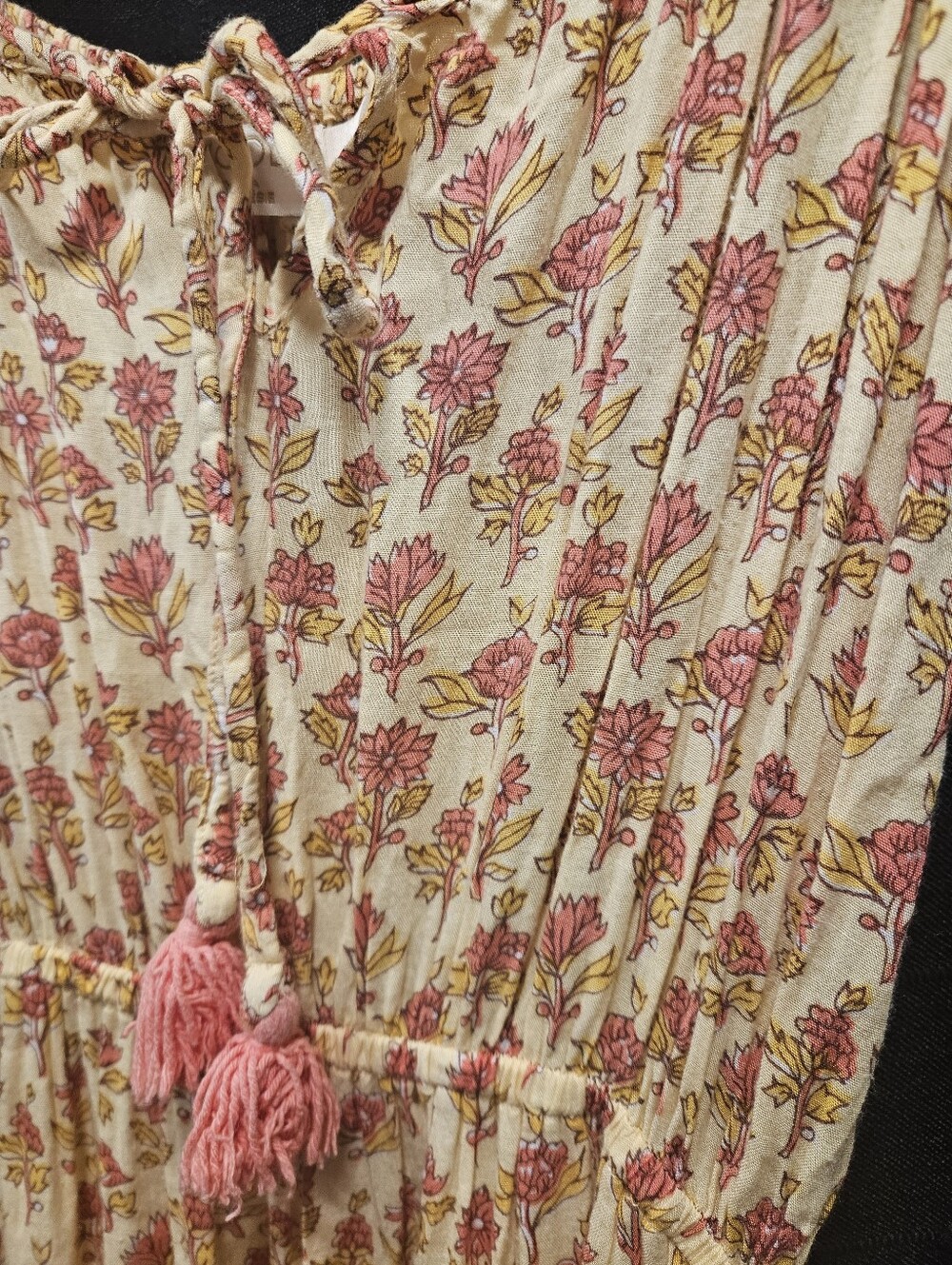 BEACHGOLD Floral Tiered Maxi Dress Small Yellow Boho Tassel Sustainable B-Corp - Picture 4 of 9
